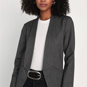 Miss Punctuality Charcoal Grey Pinstripe
Lightweight Blazer
